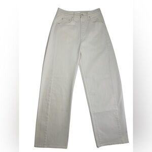 MOTHER The Half Pipe Ankle Jeans 28 Natural Cream Wide Leg High Rise Raw Hem